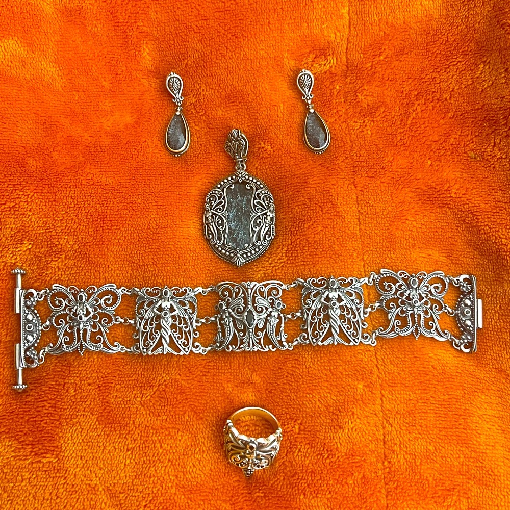 Konstantino Santorini jewelry set. Pendant, ring, earring, and bracelet